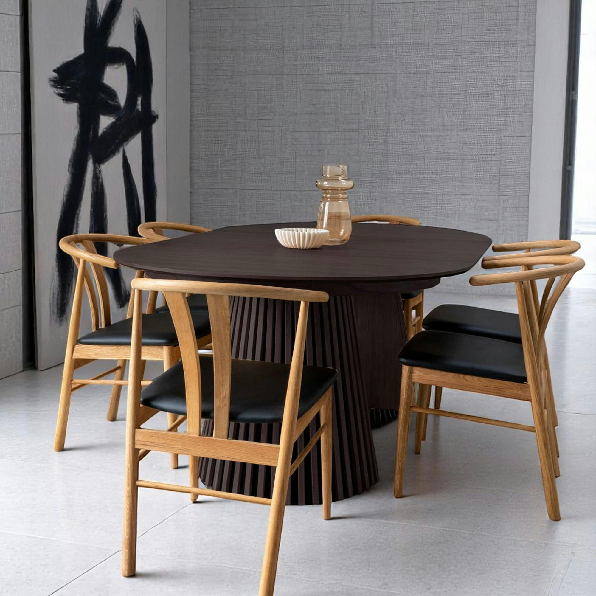 Table ronde extensible en chêne noir avec piètement baguette (2 rallonges incluses) ø120 cm / 160 cm / 200 cm AMSTERDAM