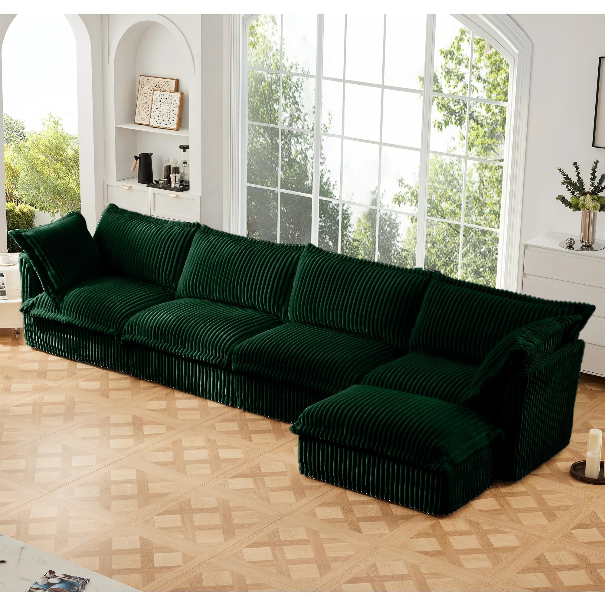 Corduroy L-Shaped Sectional Sofa with Deep Seats, 4-Seater