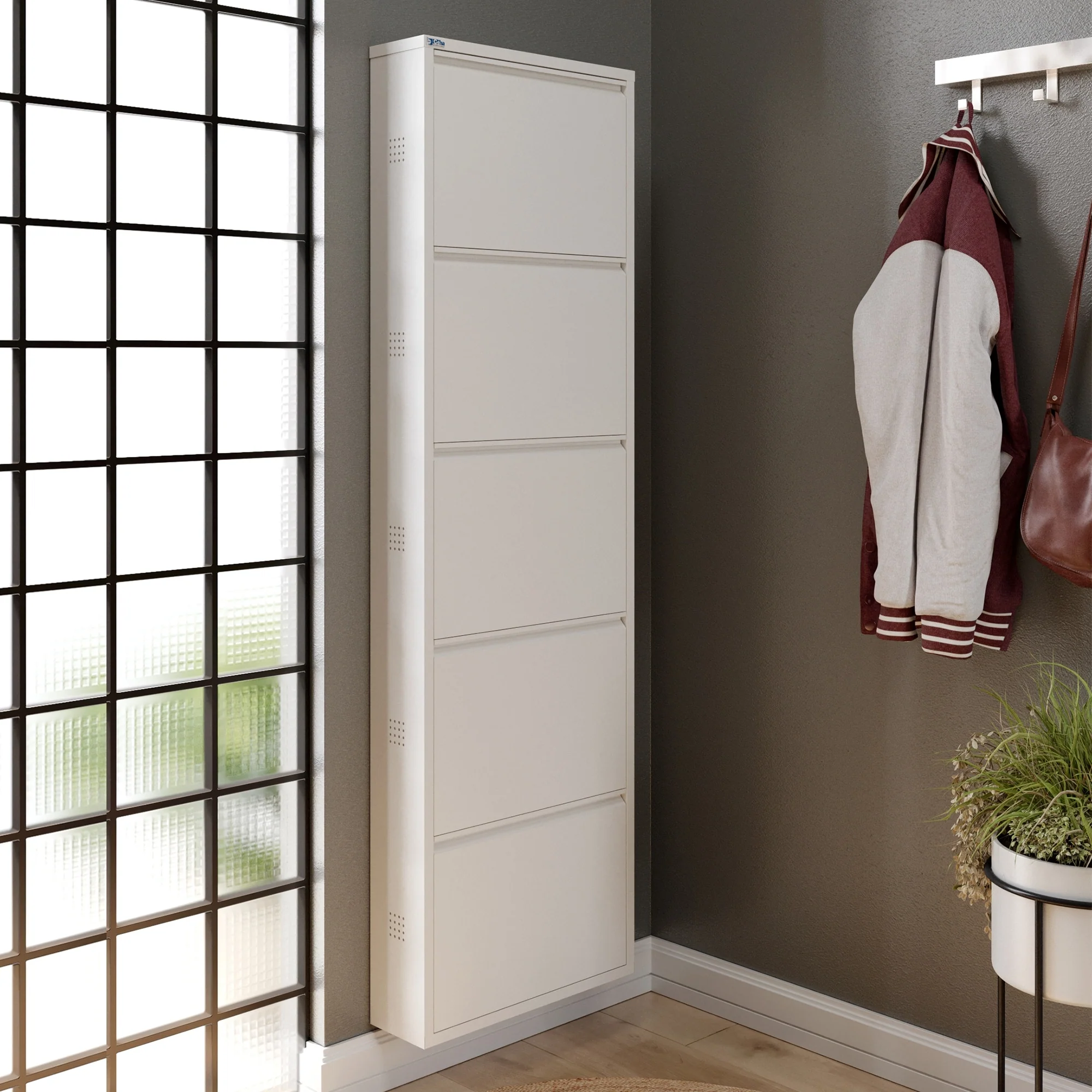 Antibacterial 5 Tier metal shoe cabinet side holes