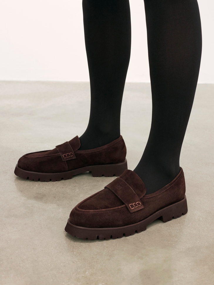 Brown suede slip on shoes