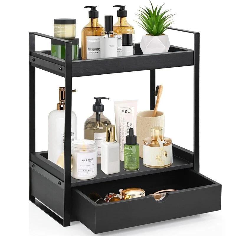 2-Tier Bathroom Organizer Countertop with Drawer - 6.9D x 13.2W x 15.8H