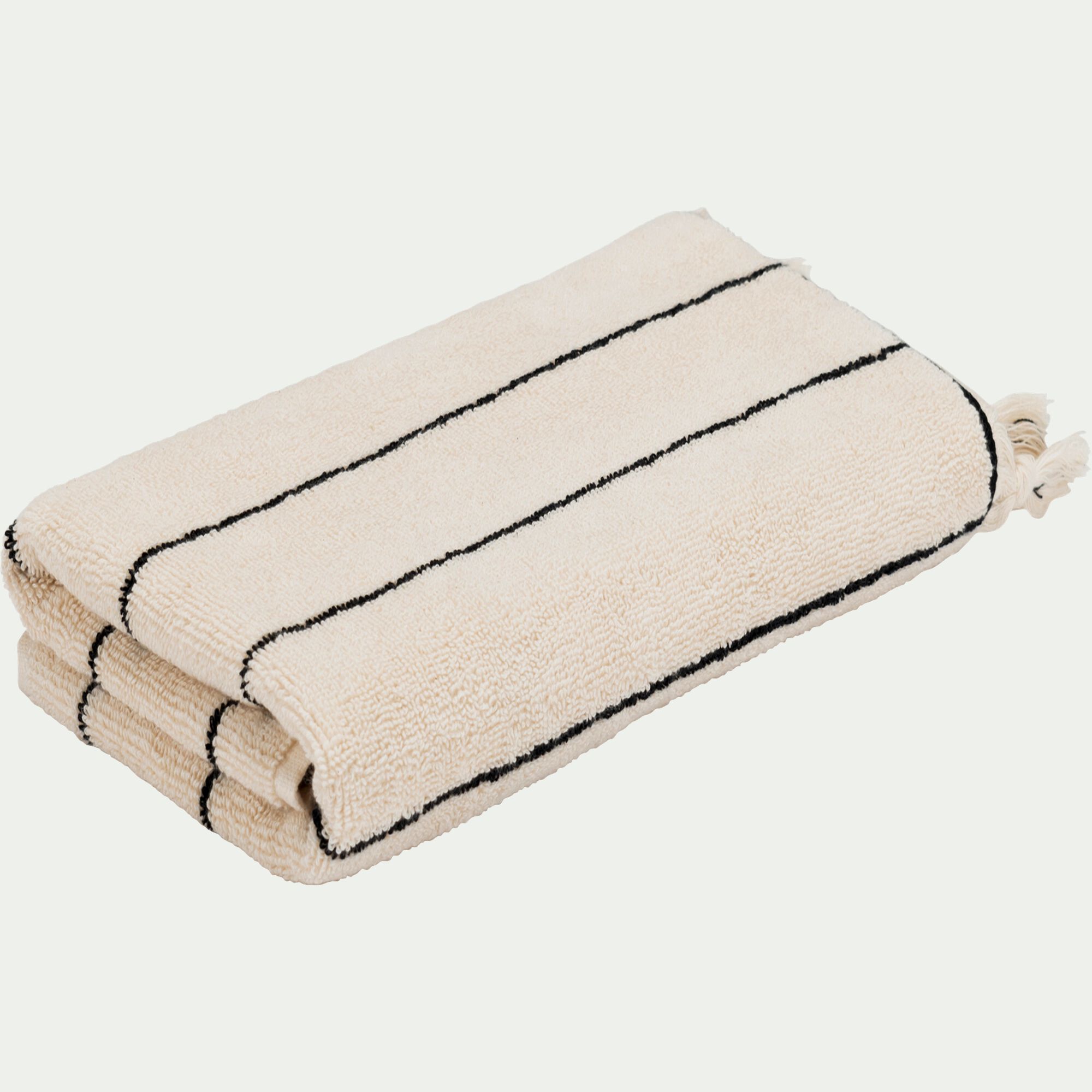 PISELLI - Serviette de toilette rayée en coton 50x100cm - beige