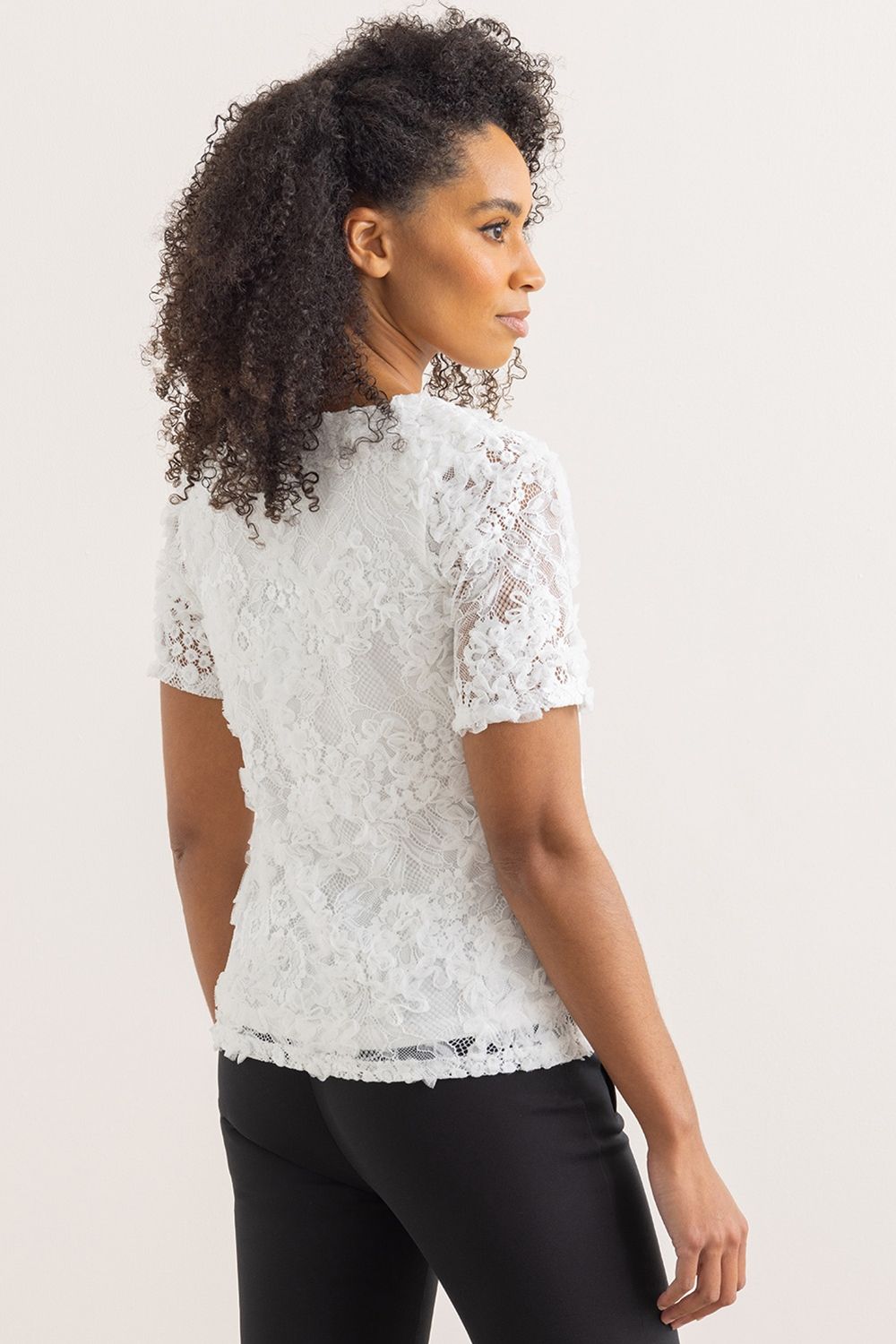 Klass. Sequin Ruffle Lace Short Sleeve Top