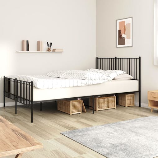 NNEVL Metal Bed Frame with Headboard and Footboard Black 153x203 cm Queen