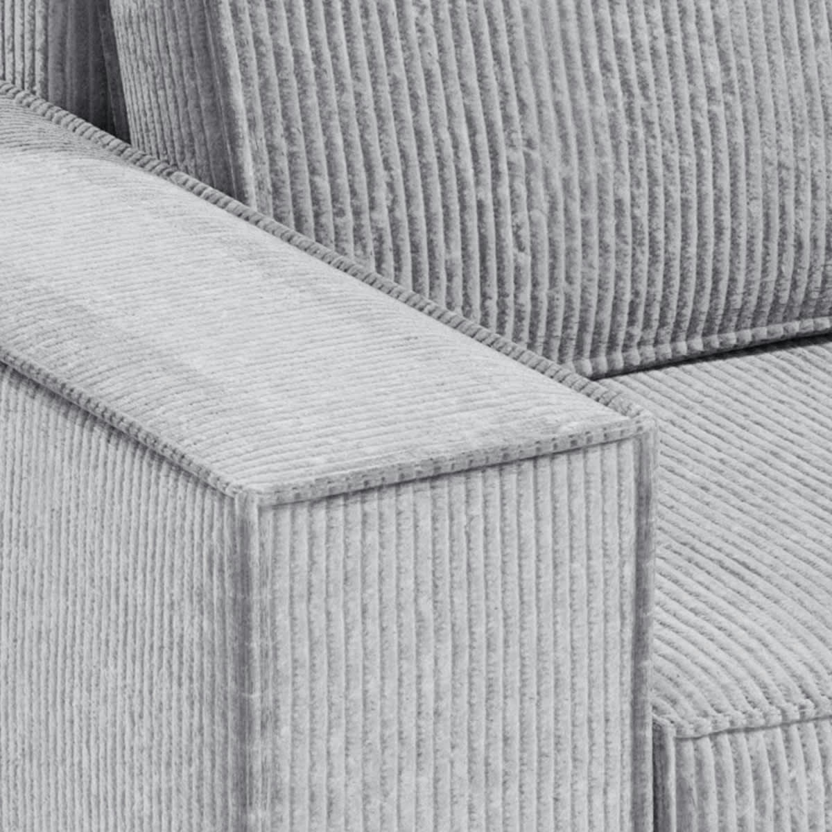 - Canapé d'angle 3 places velours côtelé gris