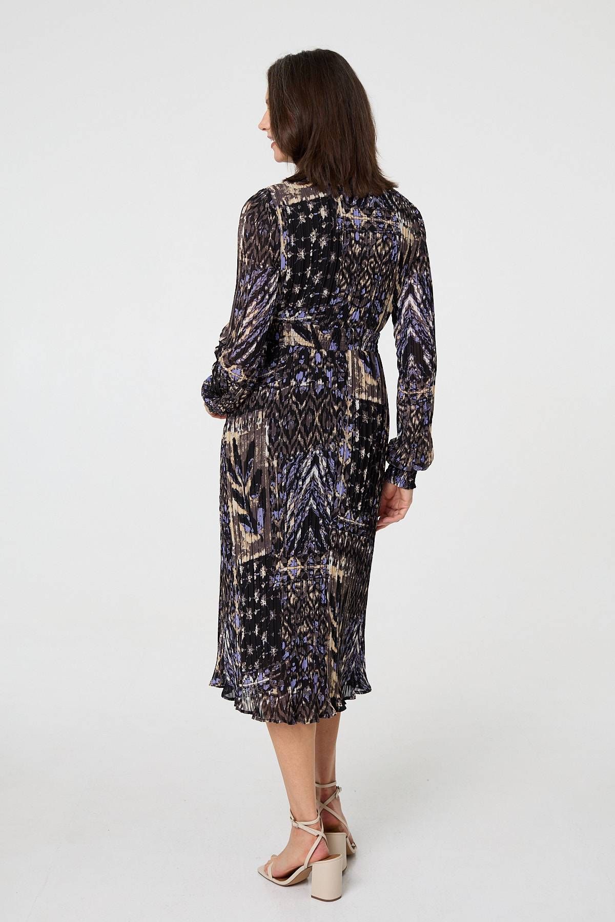 Izabel London Printed Shirred Waist Midi Wrap Dress