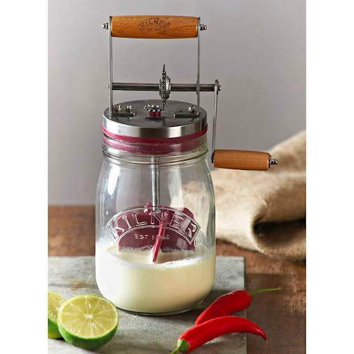 Kilner Butter Churner Glass Jar Manual Butter Paddles Butter Dish