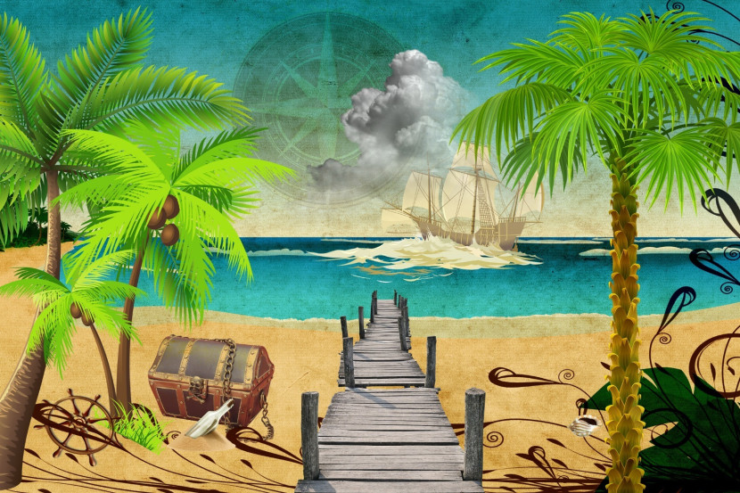Fototapeta Plaża OCEAN Skrzynia Skarbów 3D 90x60cm