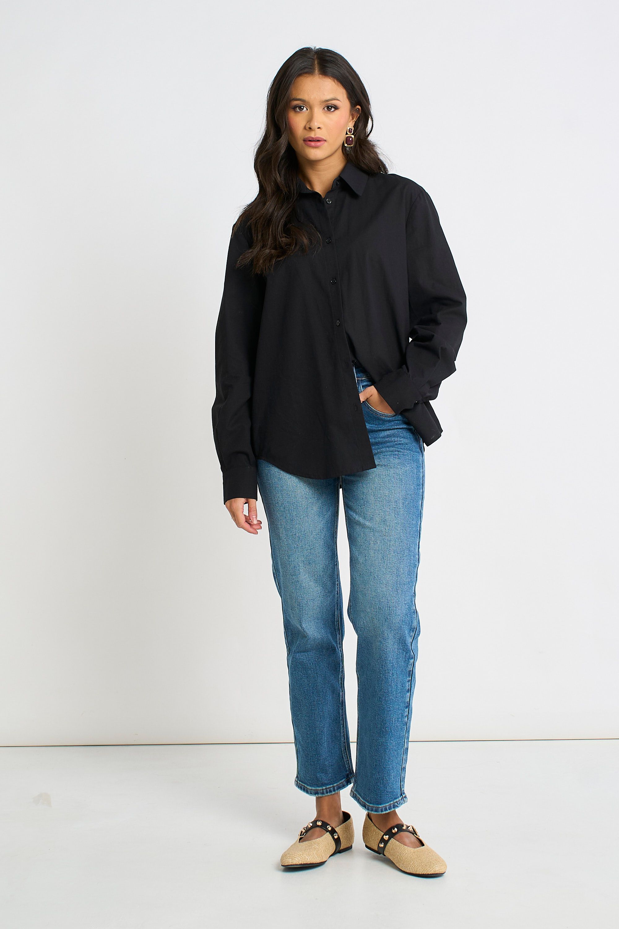 Gini London Black Linen Mix Button Through Shirt
