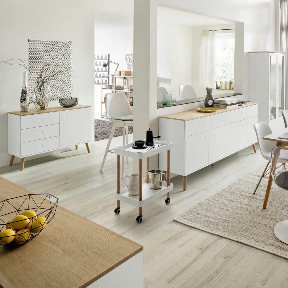 DOT - Buffet en bois 1 porte 3 tiroirs L109cm blanc