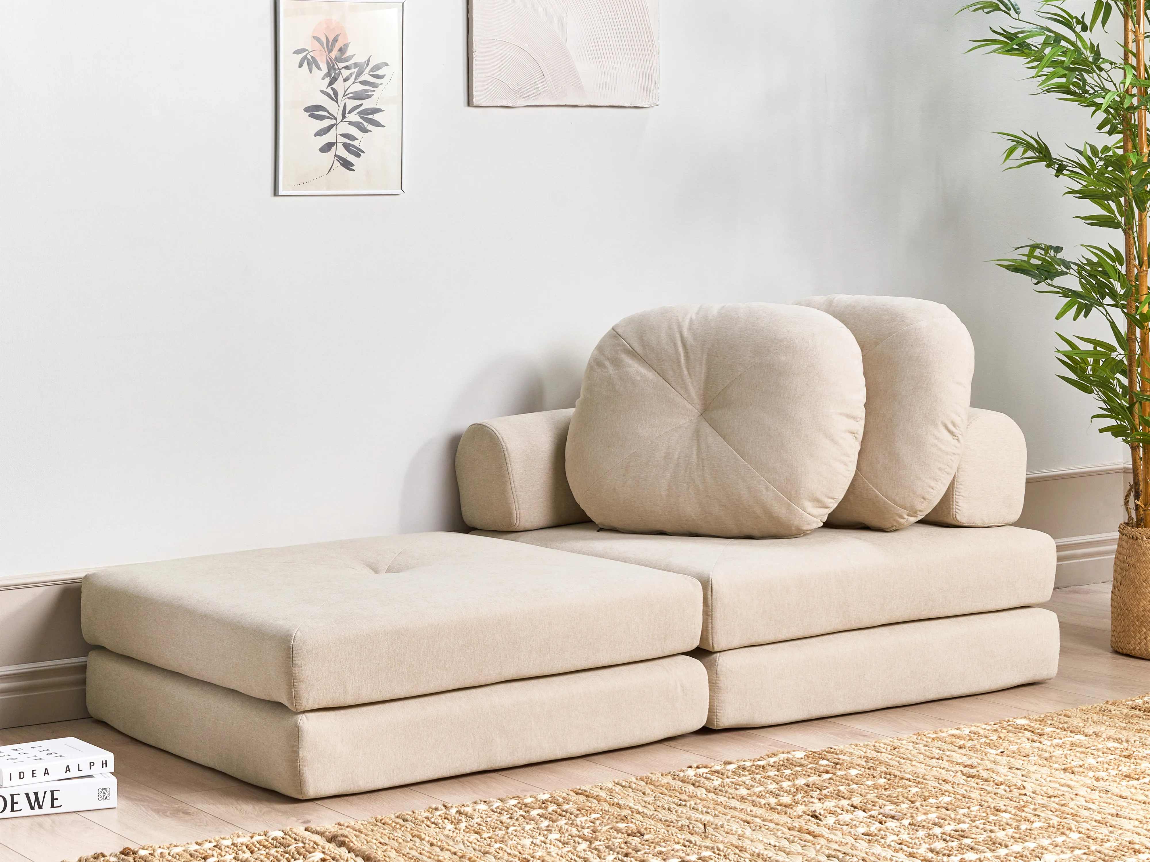 Single Sofa Bed OLDEN Fabric Light Beige