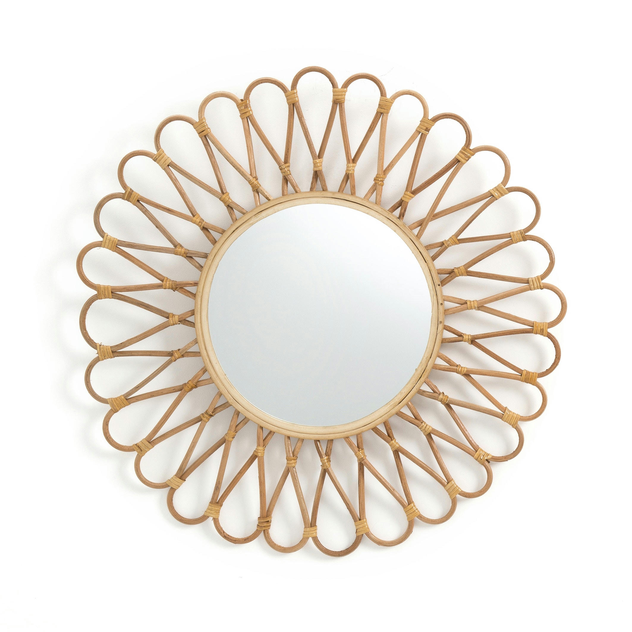 Miroir rotin et bambou forme soleil Ø50 cm, Nogu