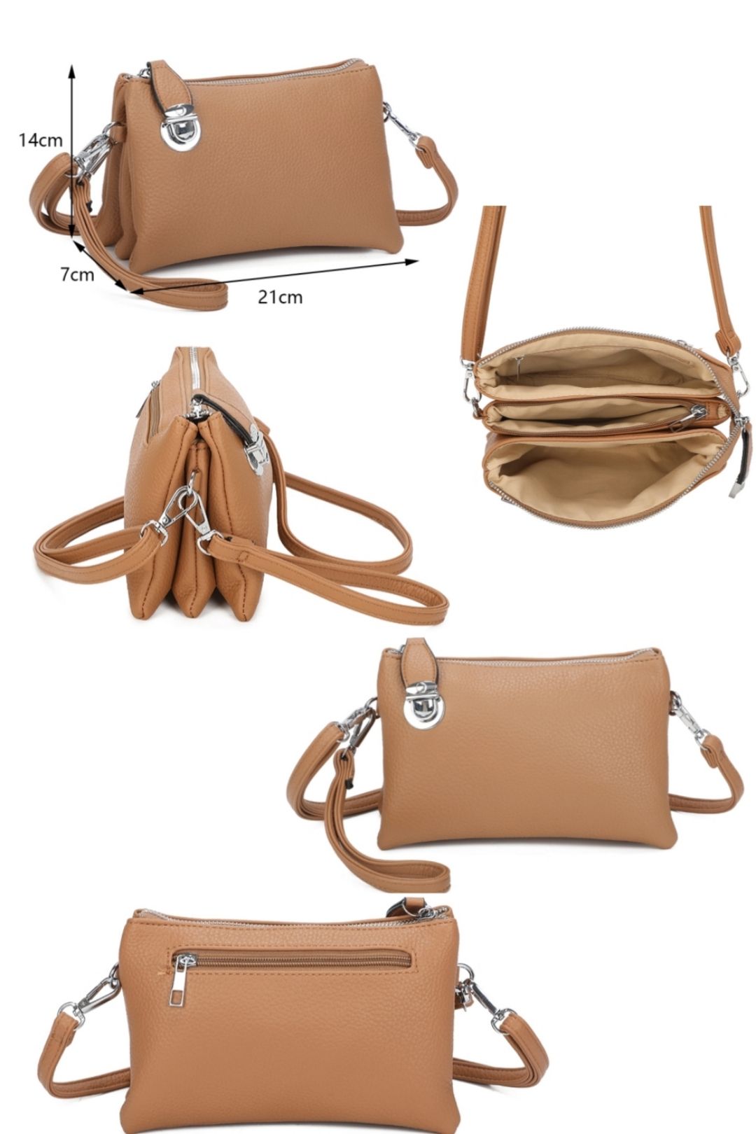 Fontanella Fashion Elara PU Leather Triple Compartment Crossbody Bag With Fixed Lock