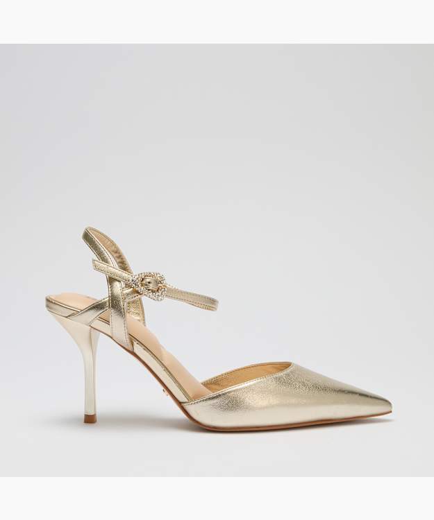 Compelling Gold - Leather Y-Strap Court Shoes