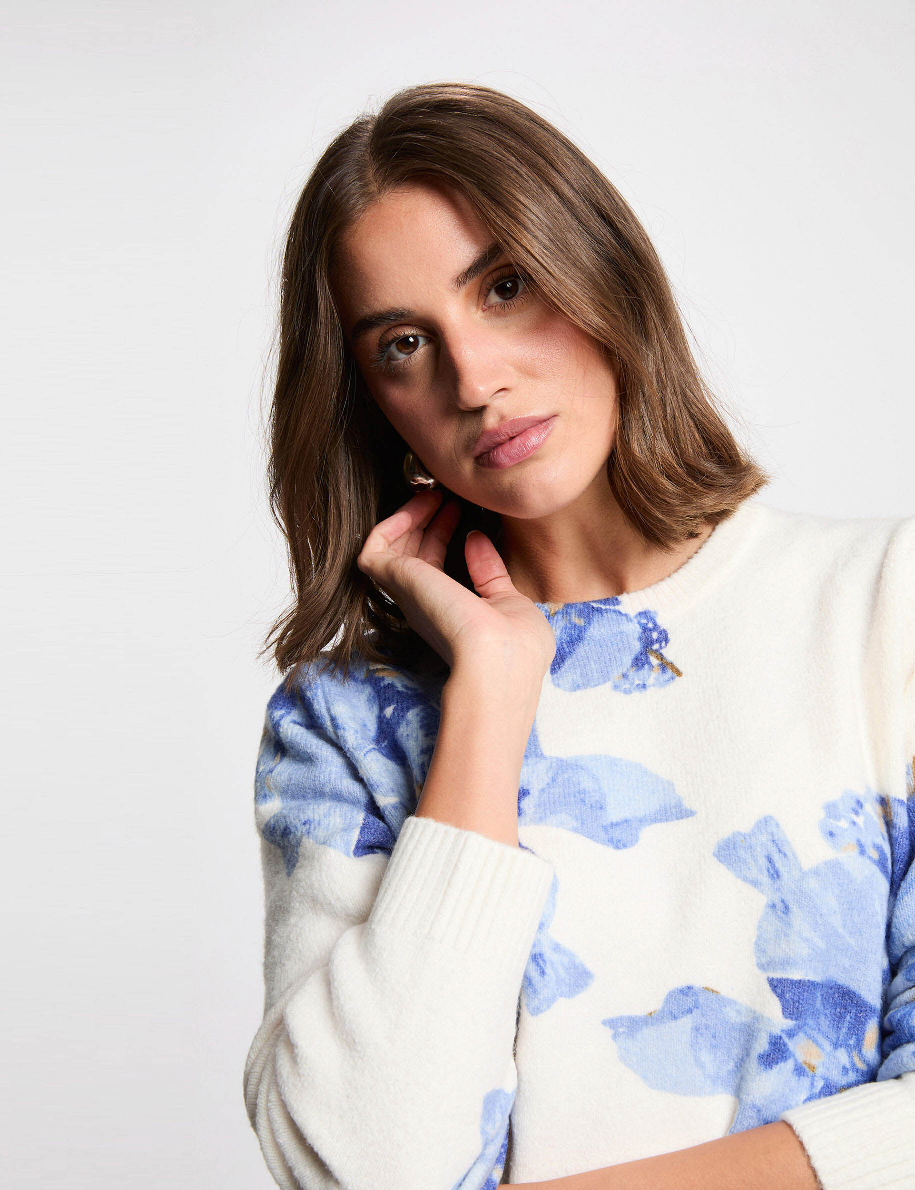 Floral Print Sweater Sky Blue Women