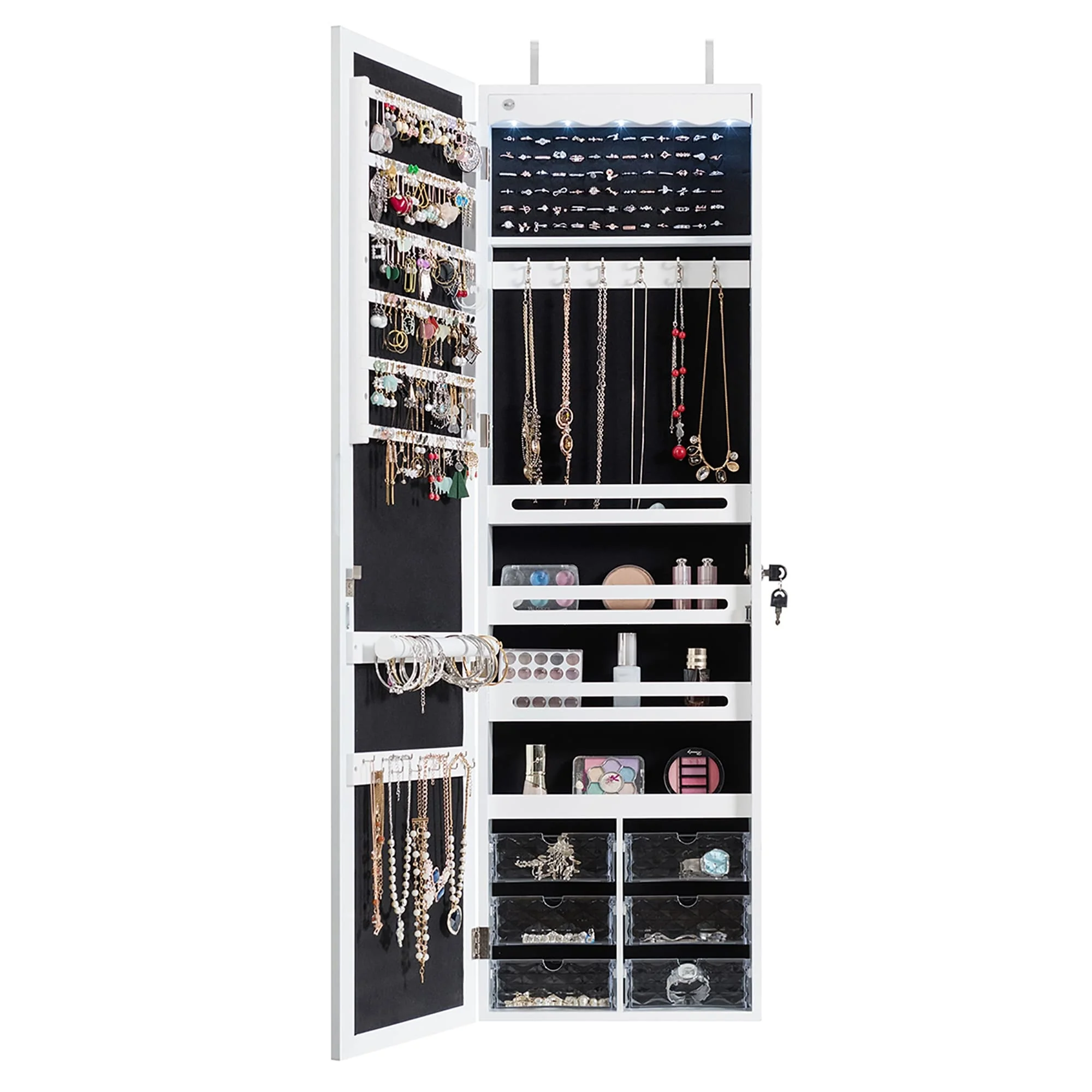 LED Mirror Jewelry Armoire Wall Door Mounted