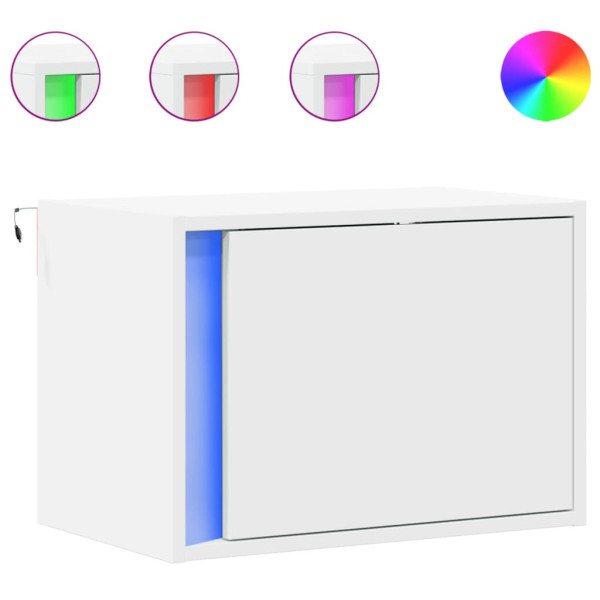 2x Szafka Nocna Biała z Szufladą Wisząca z LED Do Sypialni 50x31x35 cm
