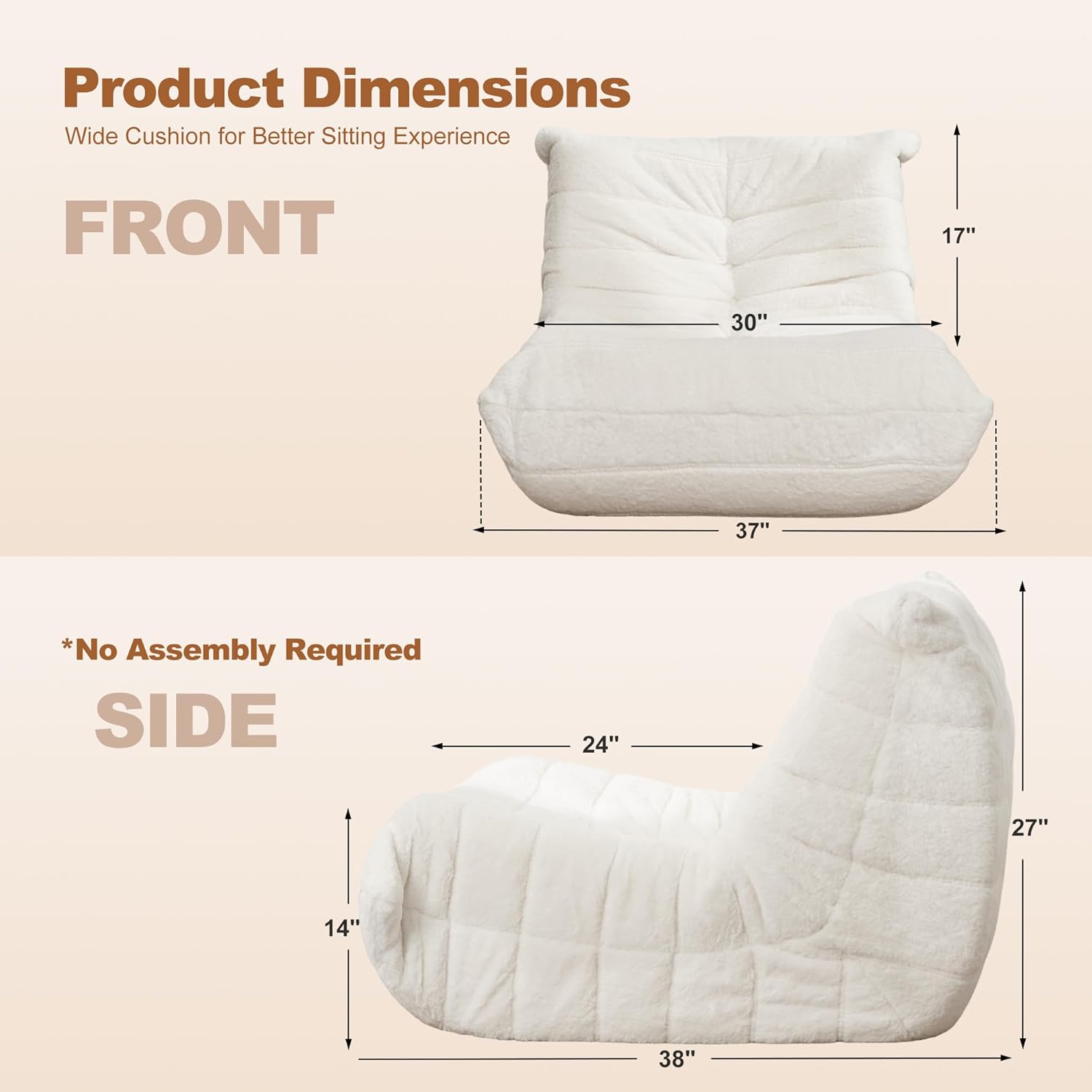 Bean Bag Chair Big Sofa Beanbag Chair for Adults Fireside Chair Bean Bag Lounger with Memory Foam Filled for Home,Apartment or Gaming Venue (Beige Plush)