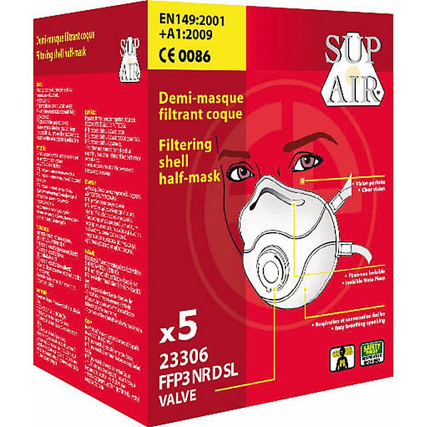 Masque respiratoire coque avec valve Sup Air FFP3 NR SL (lot de 5 masques) Blanc Unique