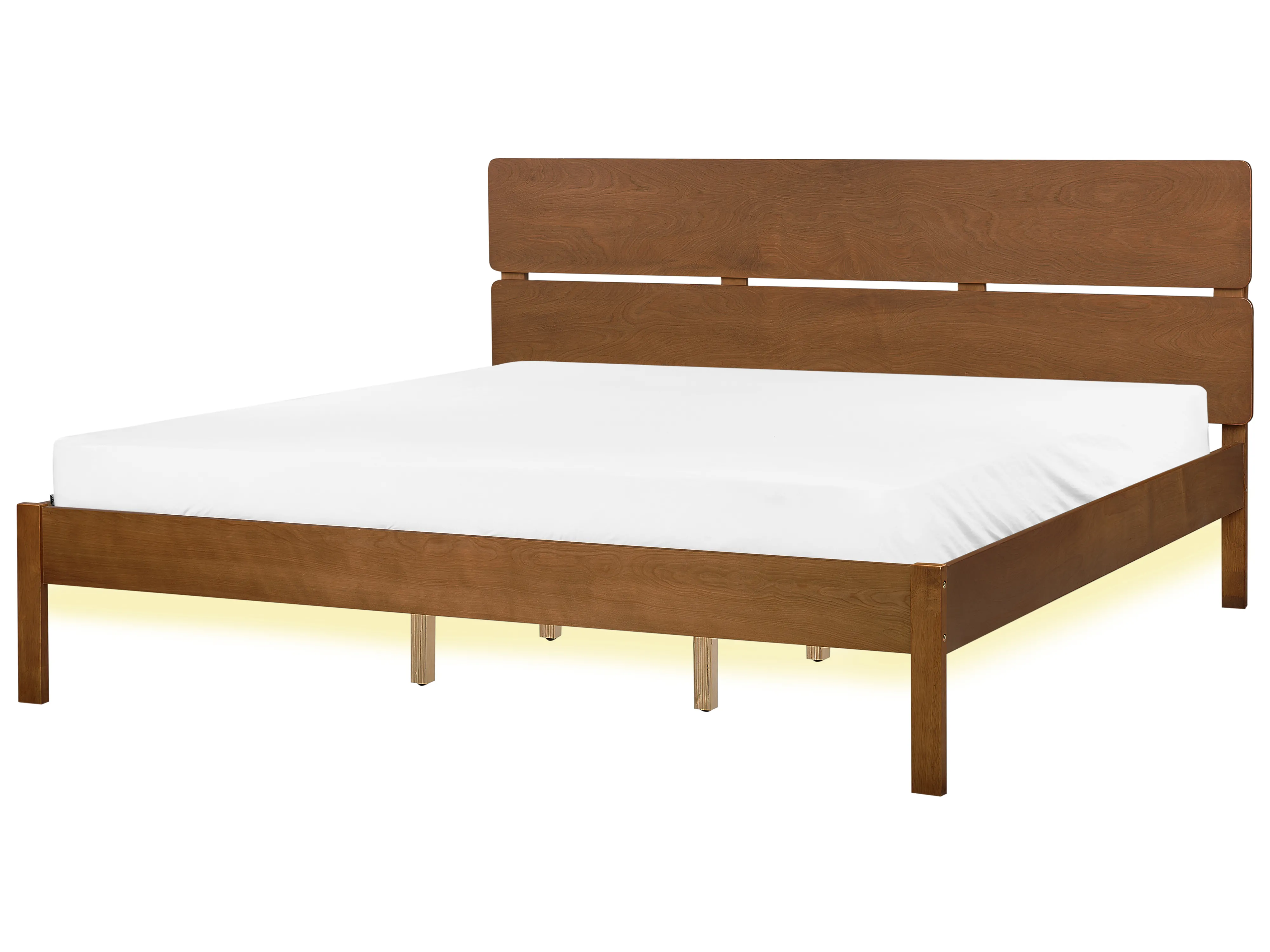 Bed with LED Wood BOISSET 180 x 200 cm (EU Super King) Dark Brown