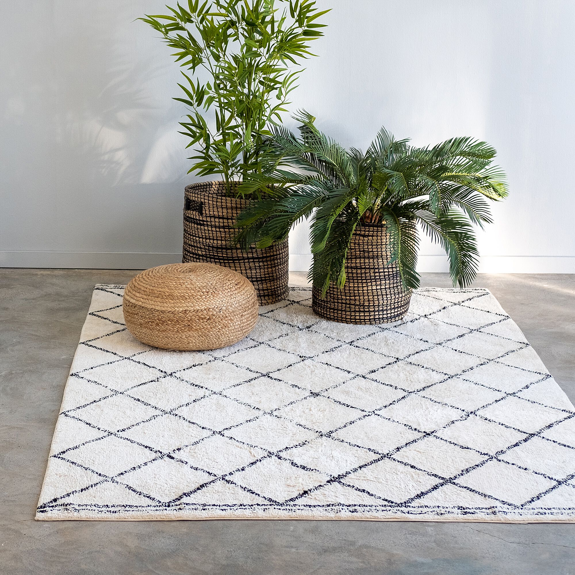 LOSANGE - Tapis inspiration berbère en coton - blanc écru 160x230cm
