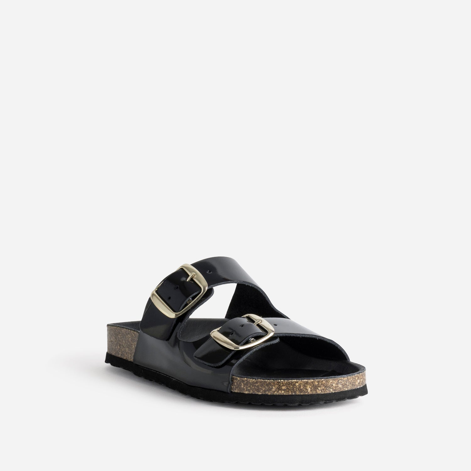 Mule anatomique noire cuir verni