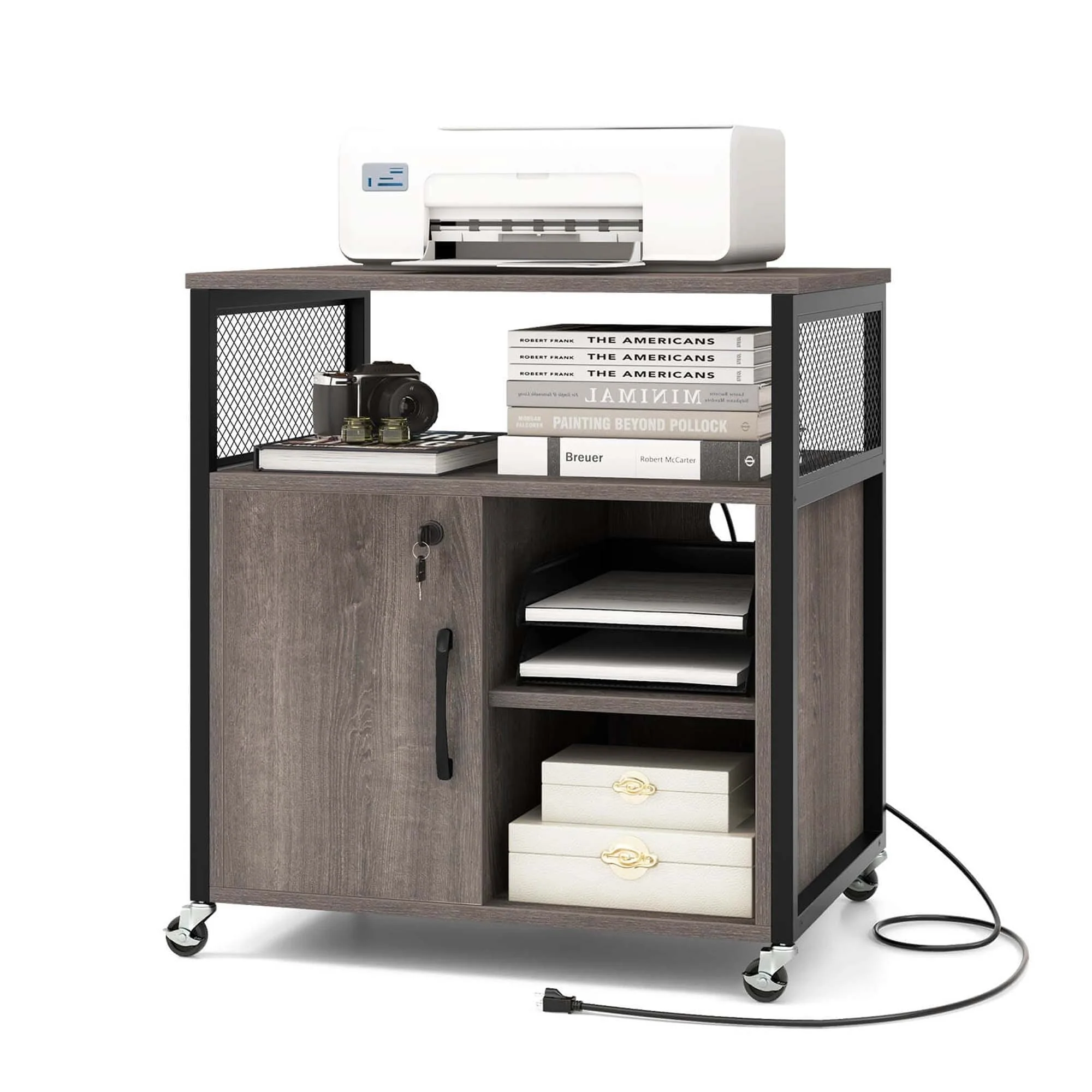 Costway File Cabinet on Wheels with Charging Station & Cable - See Details