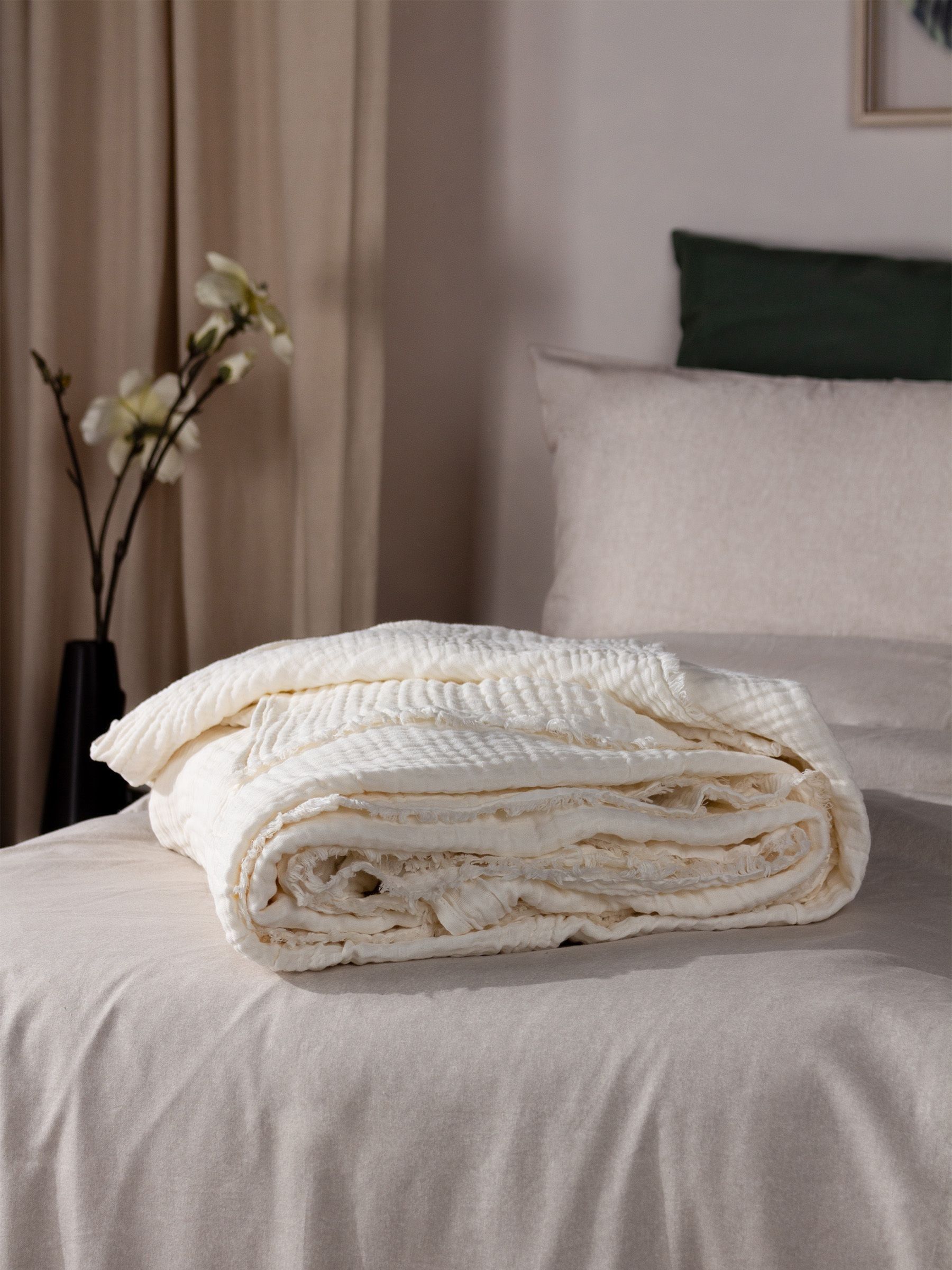 Yard Warm White Lark Muslin Crinkle 100% Cotton Throw
