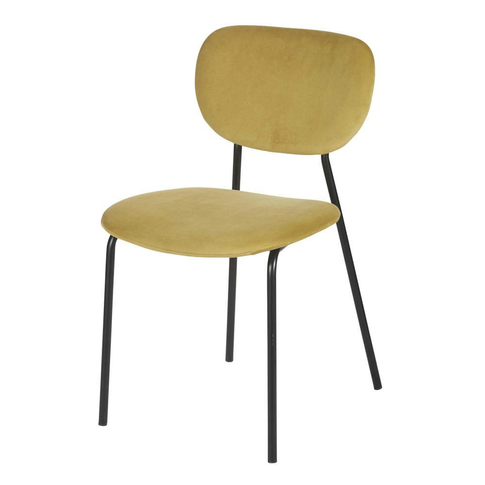 Oscarine Business - Lot de 2 chaises professionnelles en métal noir et velours jaune moutarde