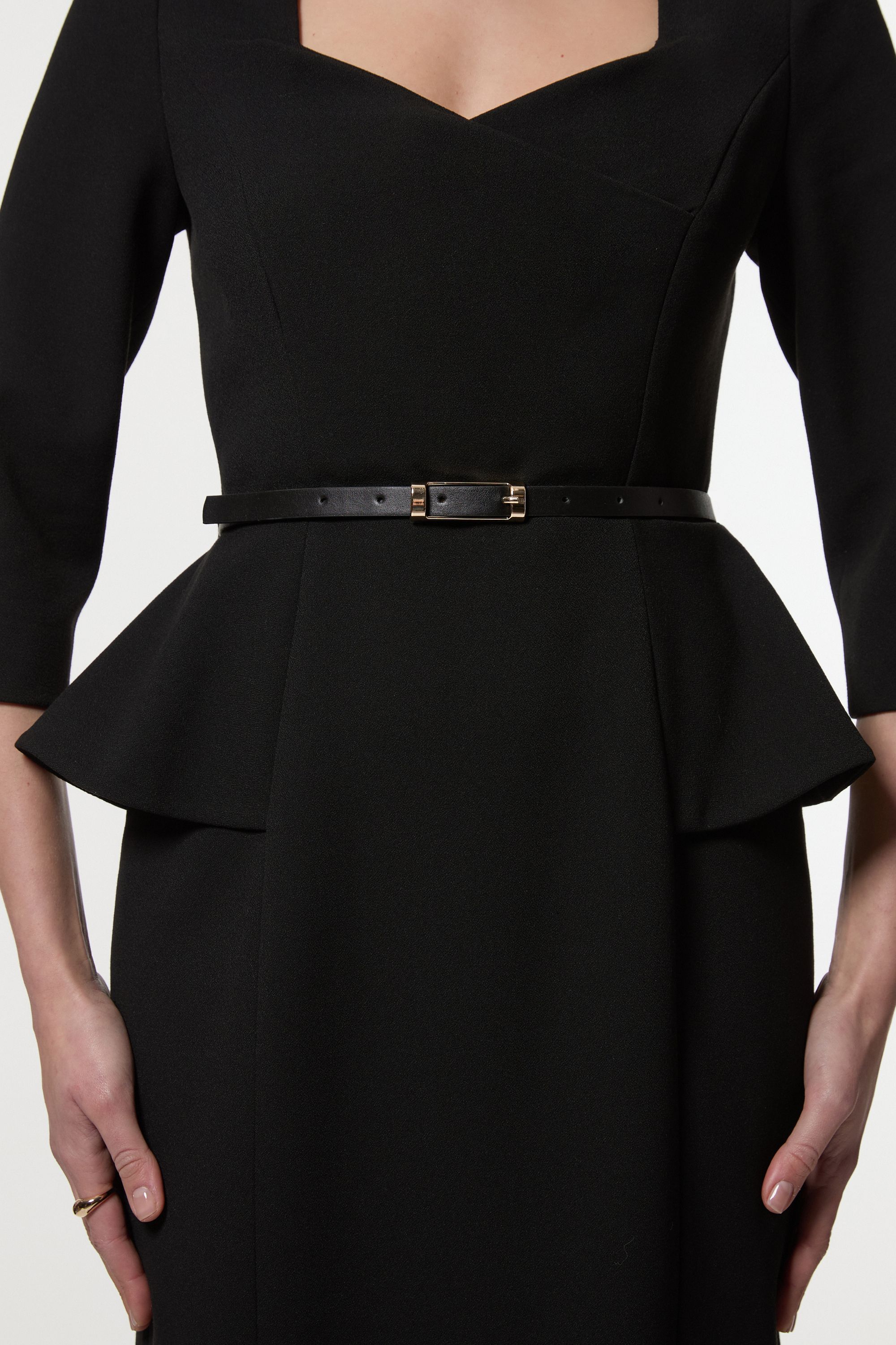 KarenMillen Structured Crepe Long Sleeve Tailored Pencil Midi Dress