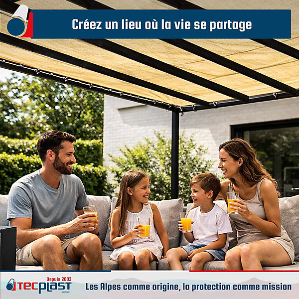 Filet Pergola 3,5x3,5 m Beige Sable - Garantie 5 ans TECPLAST - FP320PR - Filet d'ombrage perméable pour Pergola ou Tonnelle