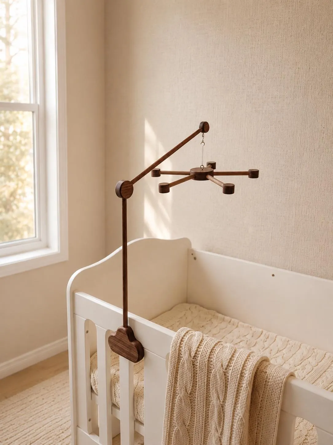 Walnut Mobile Arm for Baby Crib, Handcrafted From Solid American Black Walnut Wood