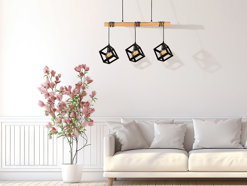 Lampa wisząca Sweden 3-punktowa metalowa beżowo-czarna