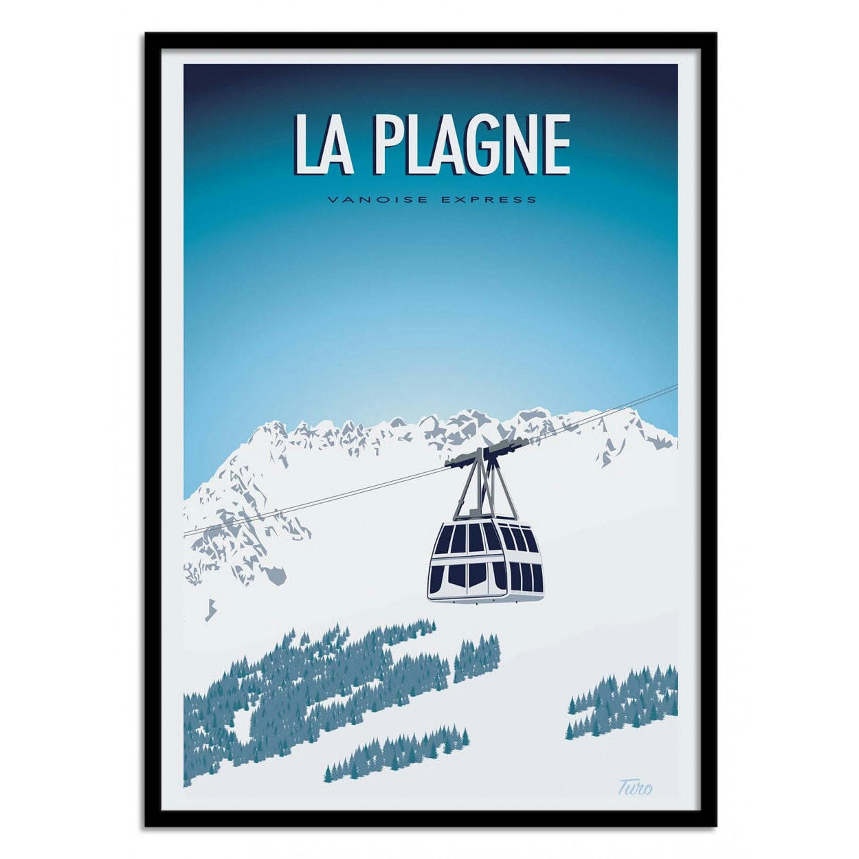TUROMEMORIESSTUDIO - LA PLAGNE - TURO - Affiche d'art avec Cadre bois noir - 30 x 40 cm