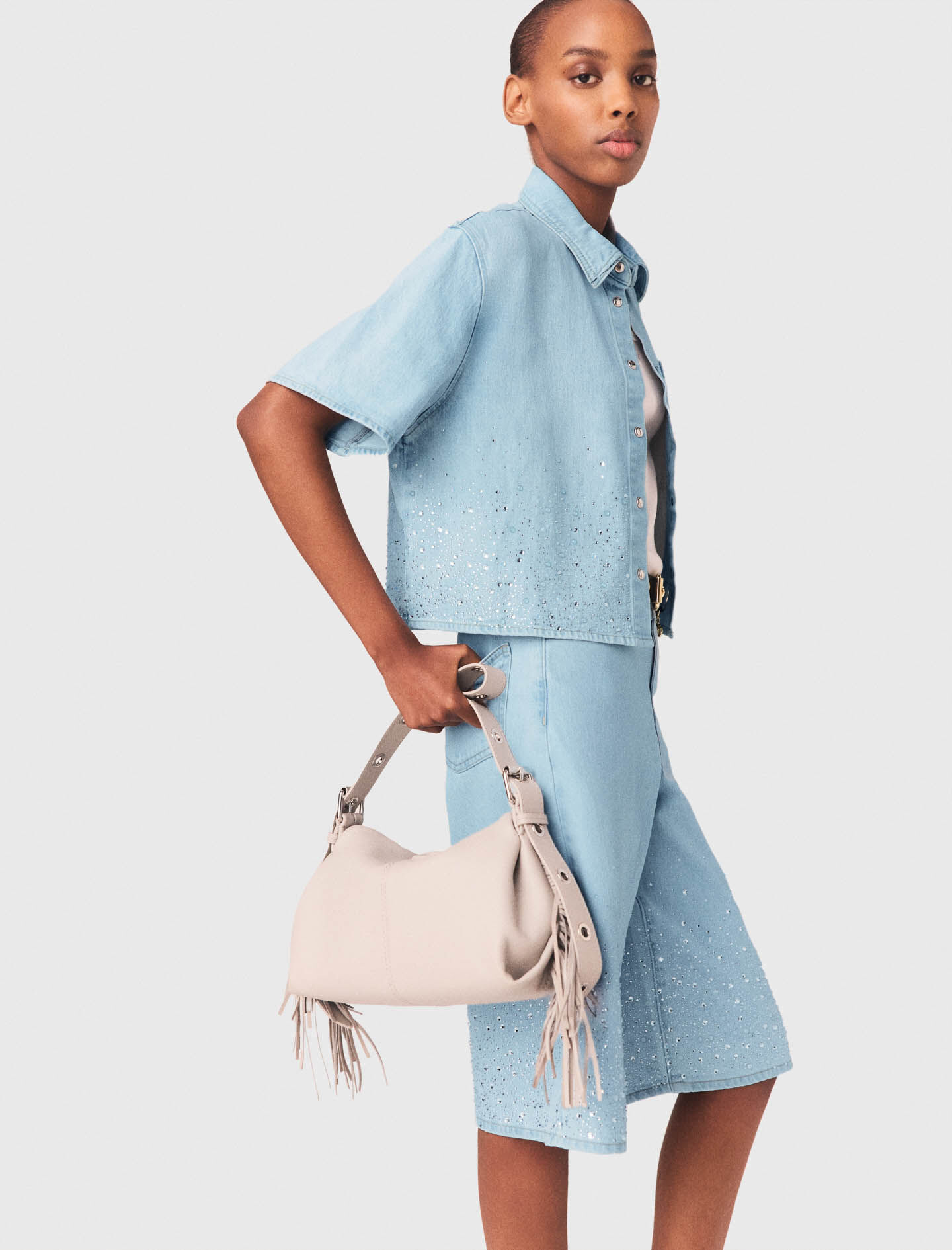 Chemise courte en denim avec strass