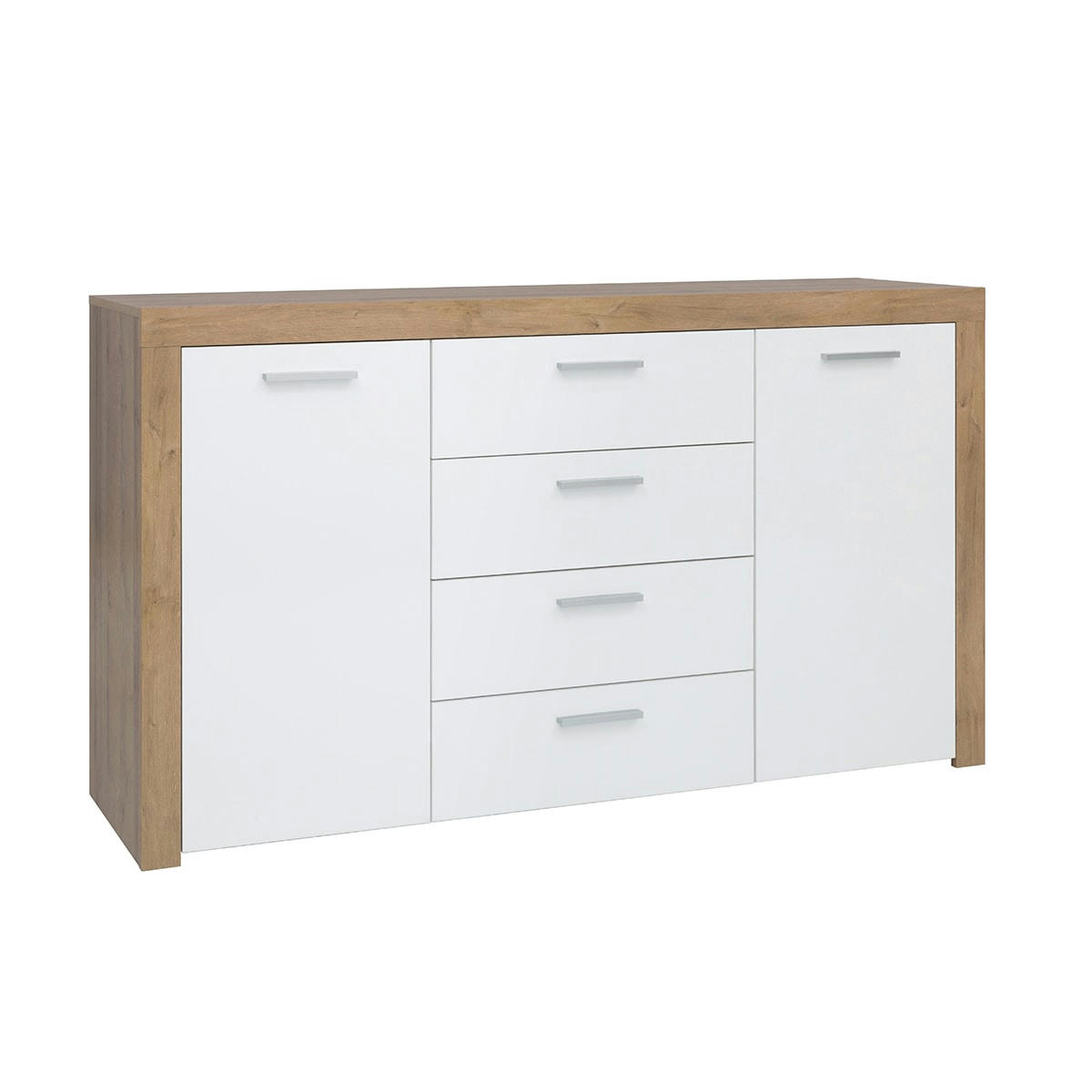 - Buffet 2 portes 4 tiroirs blanc et naturel