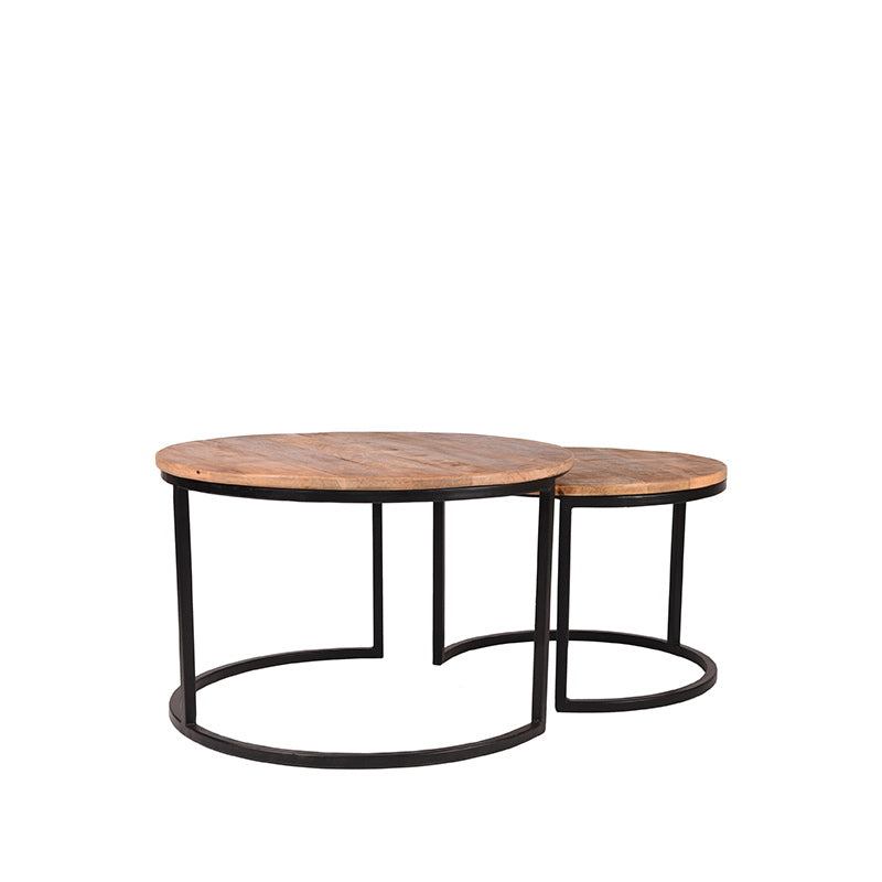 LABEL51 Salontafel Double - Naturel Mangohout - 70x70x45cm - Set van 2