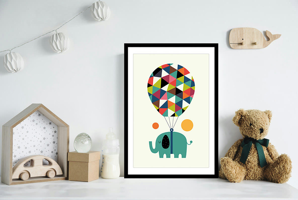 - Affiche enfant hot air balloon jumbo avec cadre noir 20x30cm