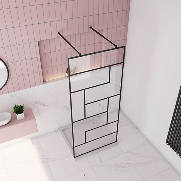 paroi de douche 140x200cm avec 2 barre de fixation rond 70-120cm,8mm verre anticalcaire,style atelier -Noir mat