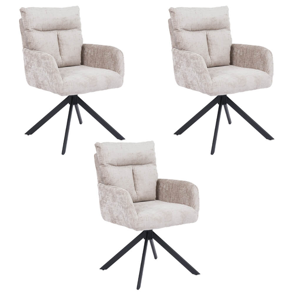 Home Deluxe ALUNA chenille eetkamerstoel met armleuningen - set van 1 beige