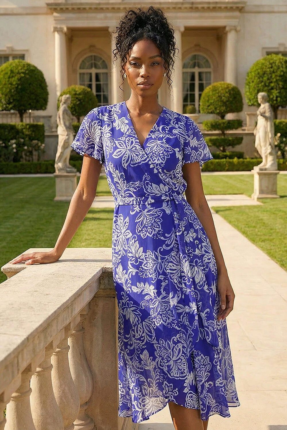 Roman Floral Print Wrap Dress