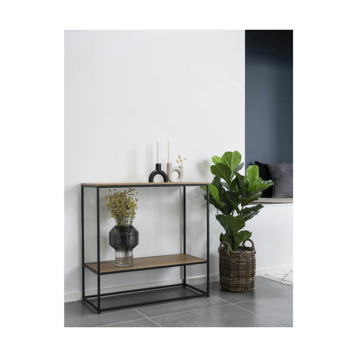 GIVAUDE - Console minimaliste en bois et métal 80x80cm marron