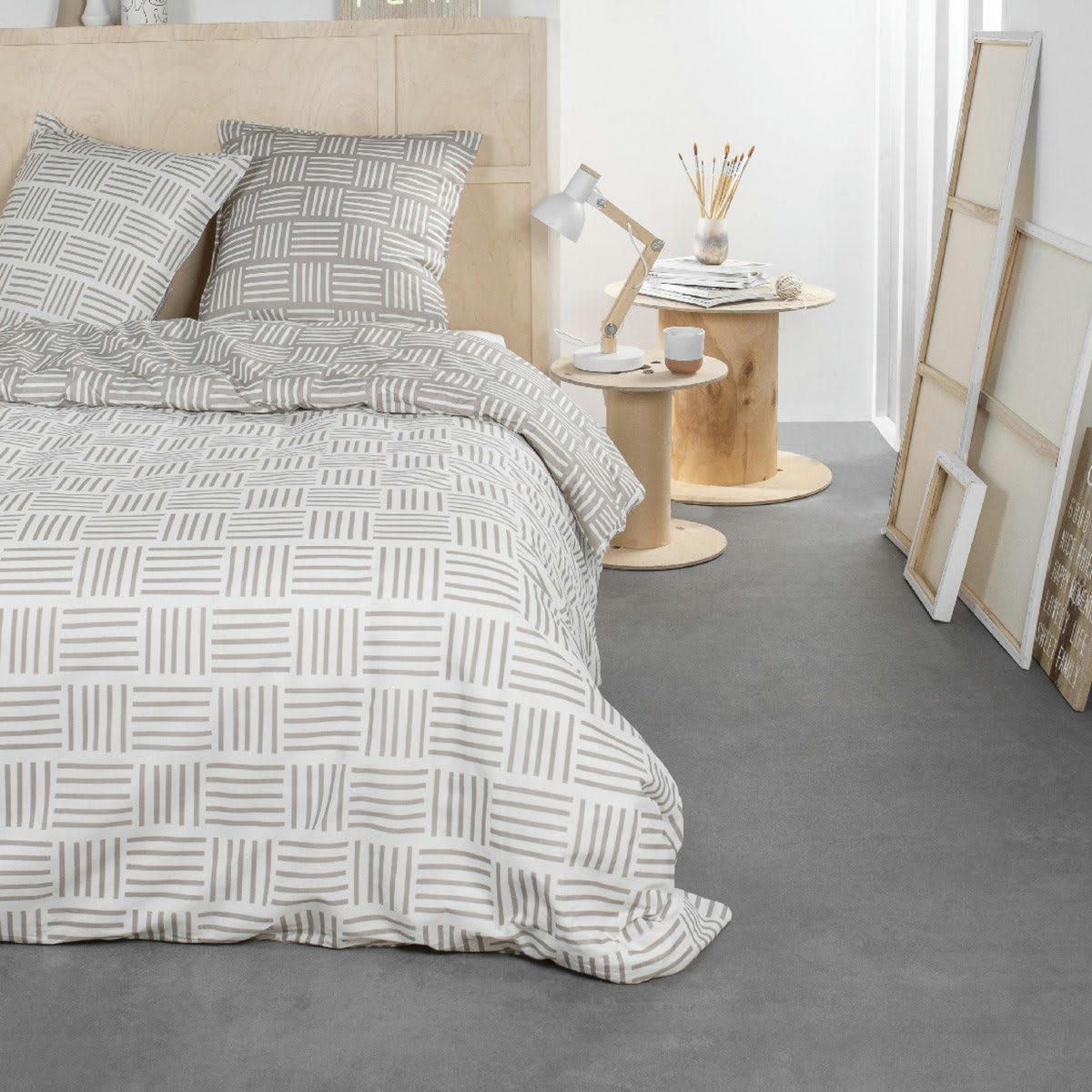 SUNSHINE ABIGA - Parure de lit 2 personnes imprimé en coton beige 240x260cm