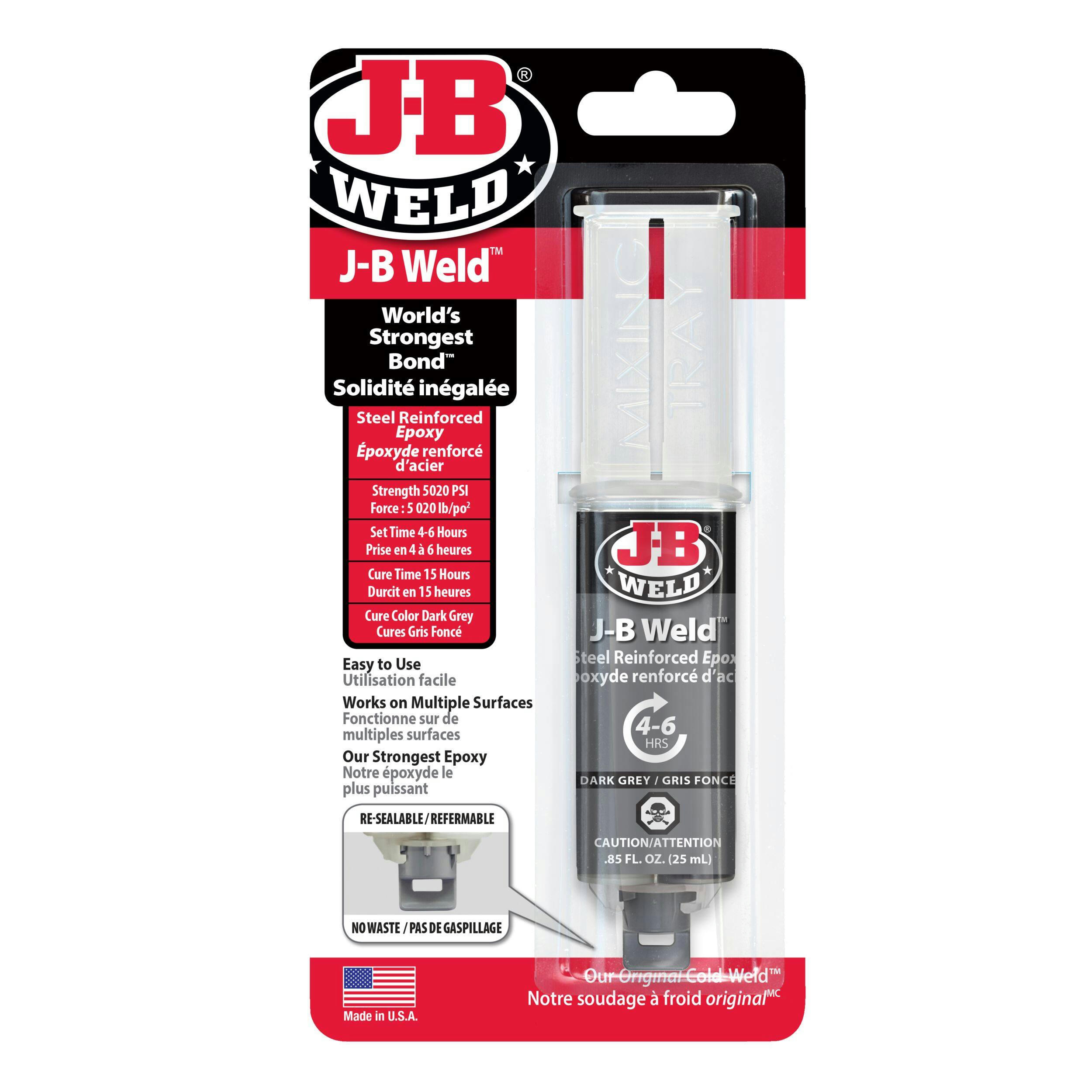 J-B Weld Multi-Purpose Steel Reinforced Epoxy Glue Adhesive Syringe, Waterproof, Grey, 25-mL