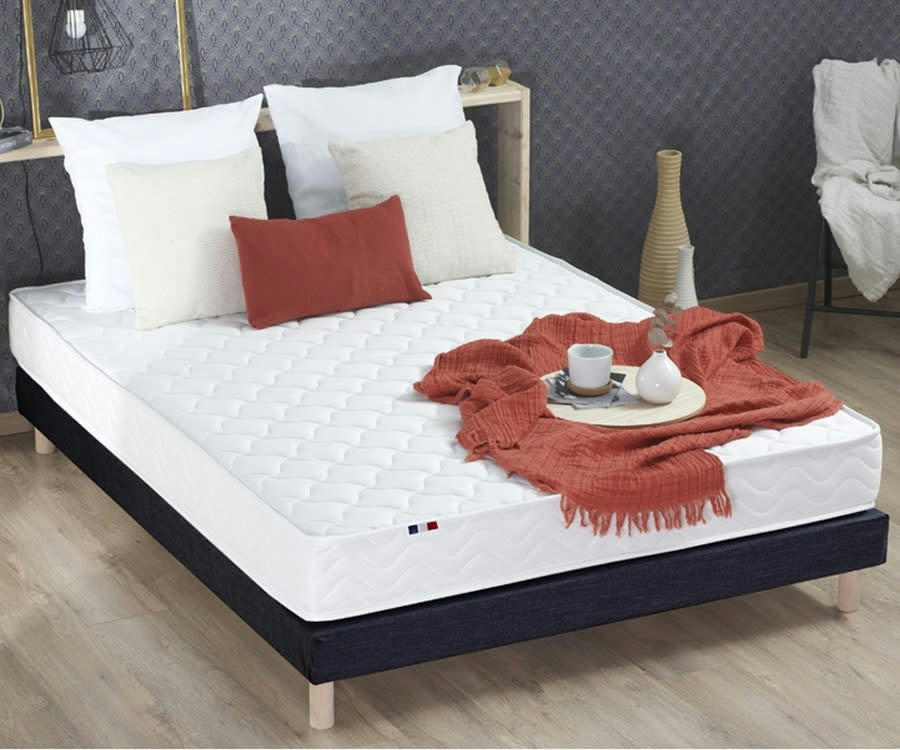 ENSEMBLE INITIAL - Ensemble matelas accueil latex 3 zones sommier noir 140x190