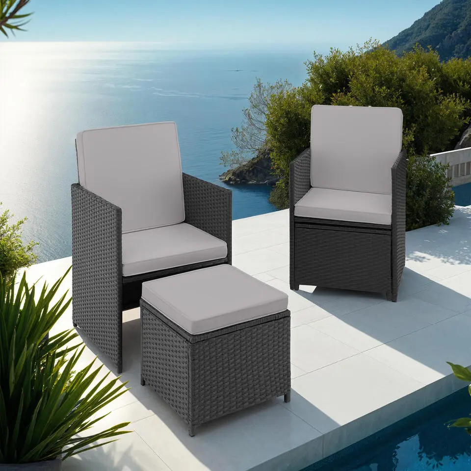 tectake Wicker tuinset Palermo 2 2 1 - Zwart / Grijs