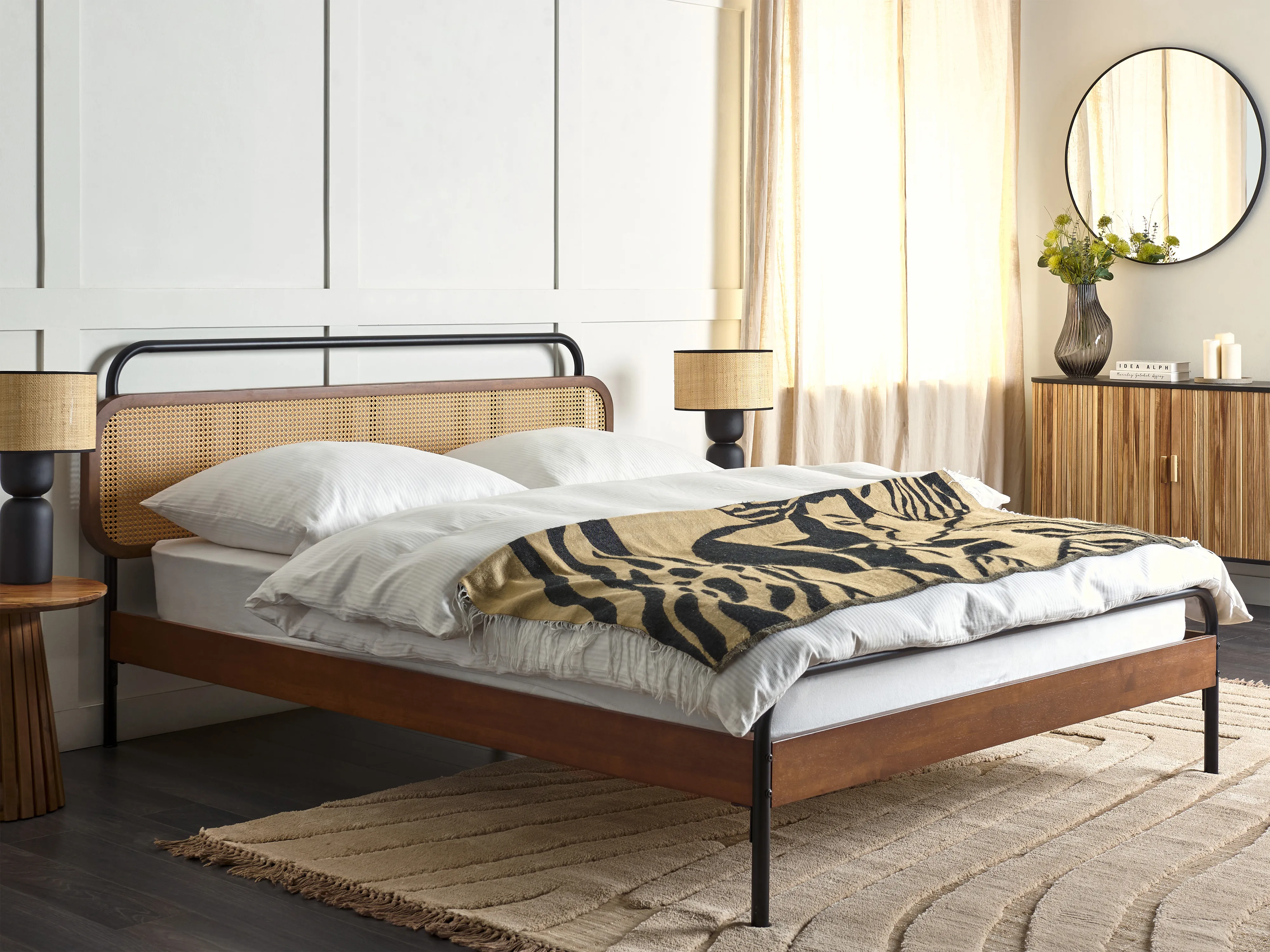 Bed Rattan BOUSSICOURT 140 x 200 cm (EU Double) Dark Brown
