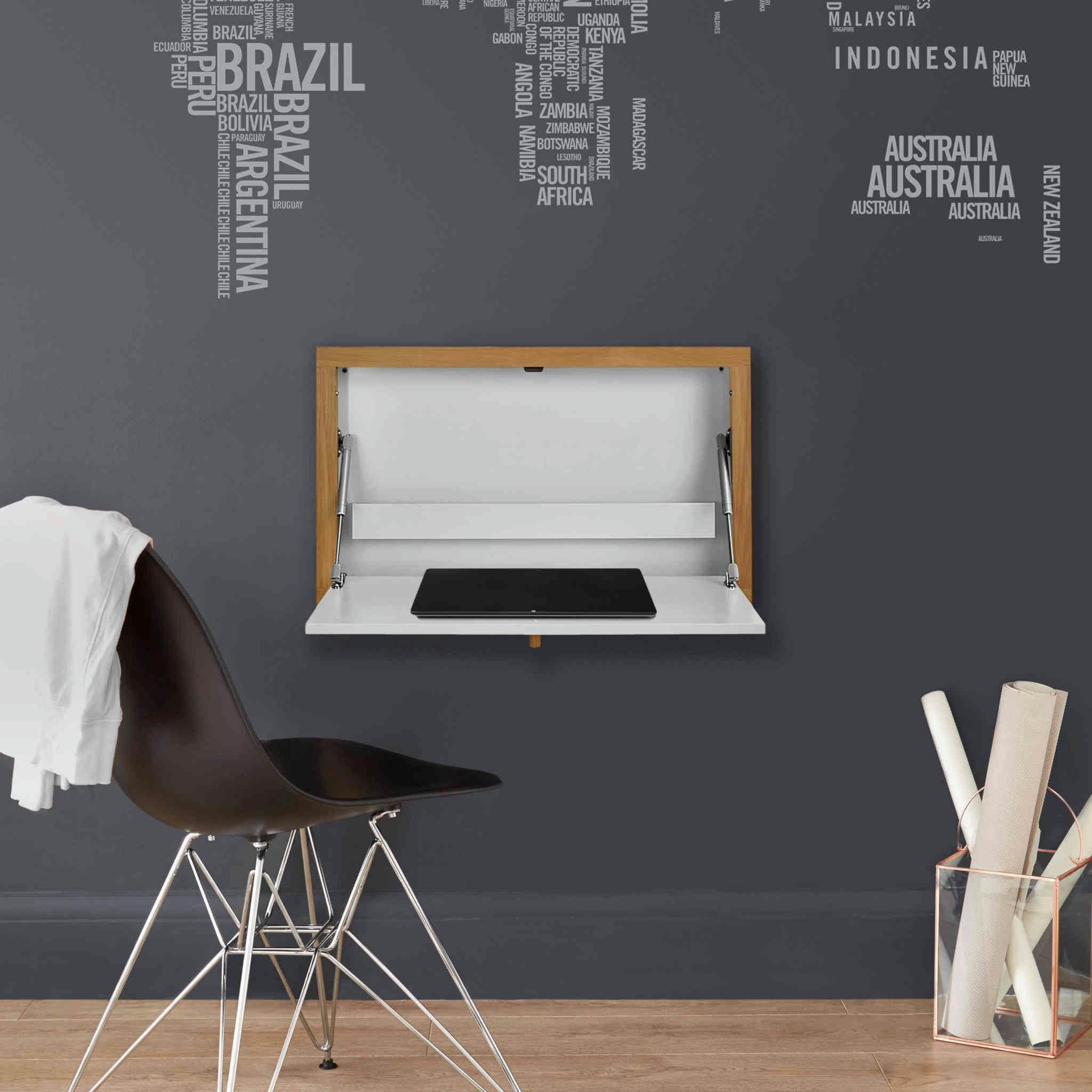 - Bureau mural en bois blanc