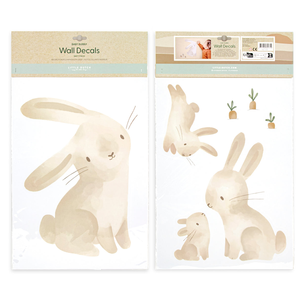 Little Dutch Luxe Muurstickers - Baby Bunny - Bruin/Wit - 30x52cm