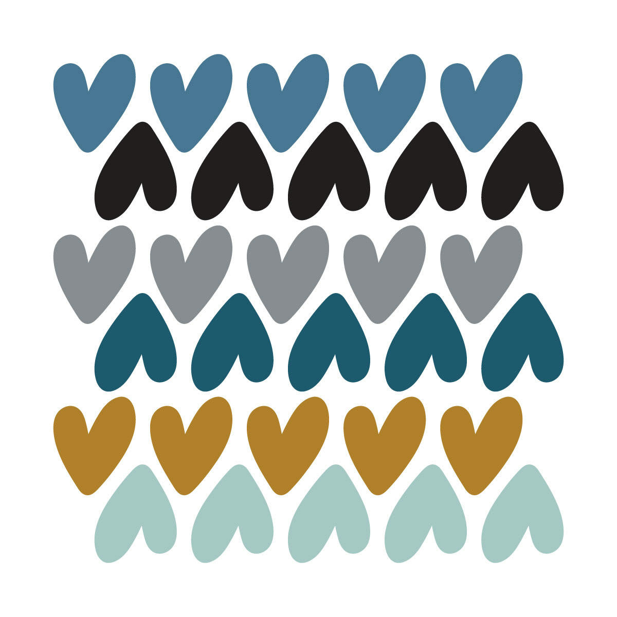 RAINBOWS3 - Stickers mureaux en vinyle petits coeurs bleu et moutarde